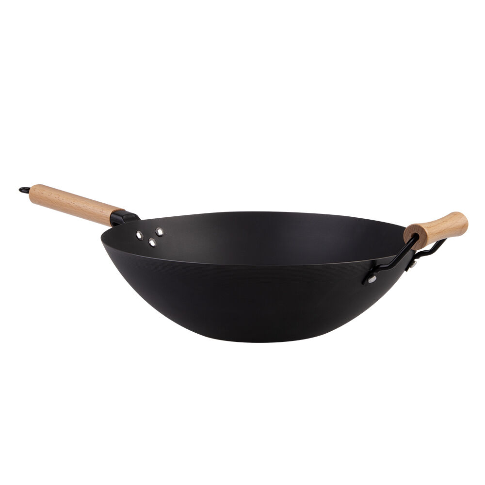 D.Line Pre-Seasoned Carbon Steel Wok Pan w/ Beechwood Handle 35.5cm Black
