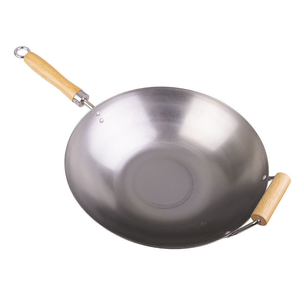 D.Line Carbon Steel Stir Fry Wok Cooking Pan 36cm w/ Wood Handle Silver — image 2