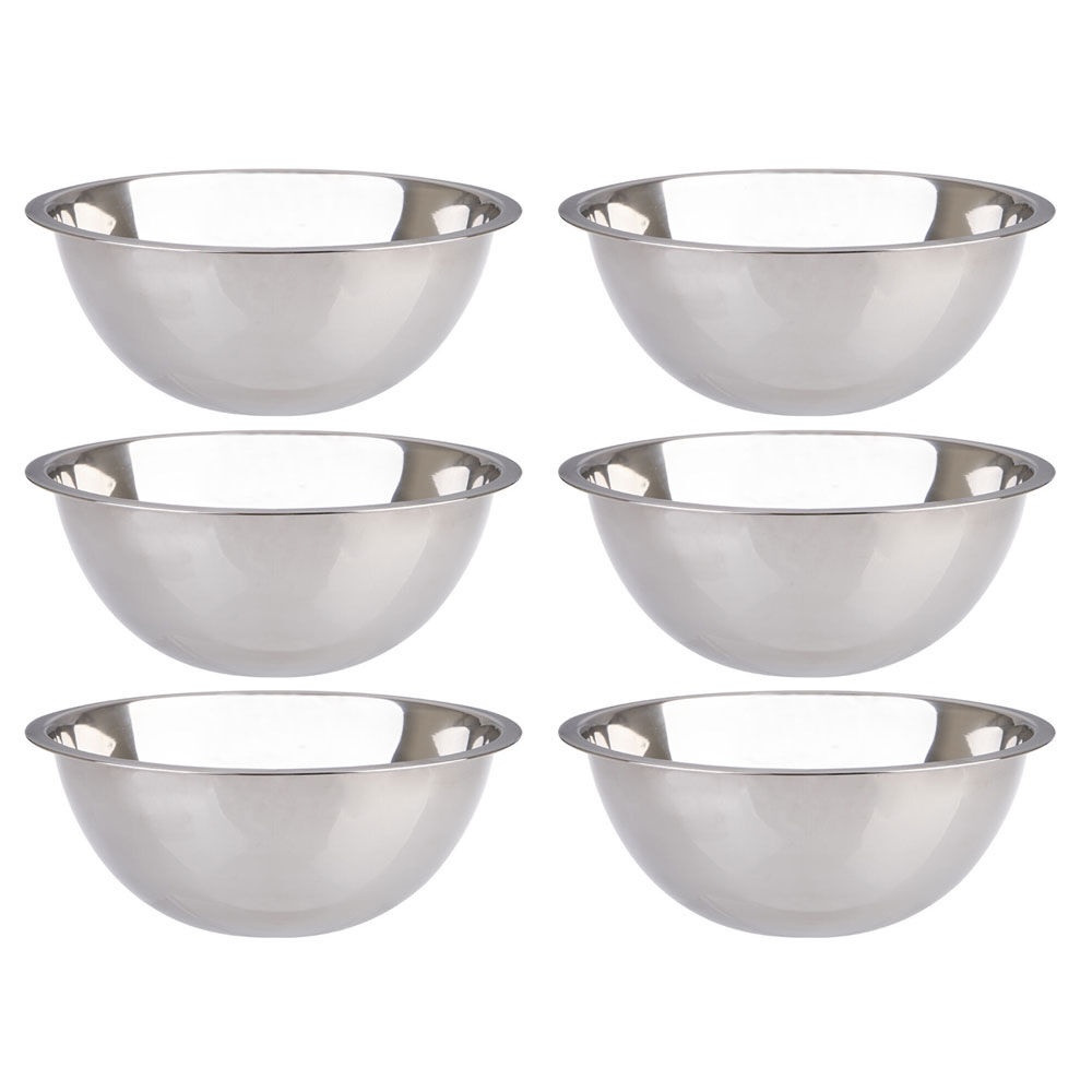 Appetito Stainless Steel Mixing Bowl 24cm/2L Round Cooking/Baking Silver (6 Pack)