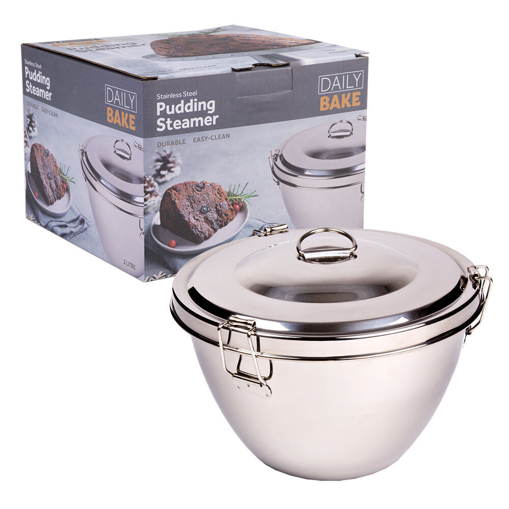Daily Bake 2L Stainless Steel Pudding Steamer w/ Lid Cover Cookware Silver (2 Pack) — image 4