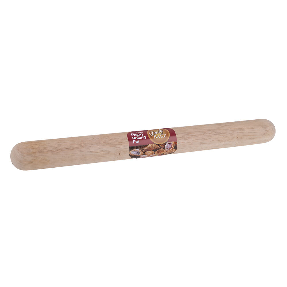 Daily Bake Rubberwood Pastry Rolling Pin Baking Dough Roller 50x5cm Natural