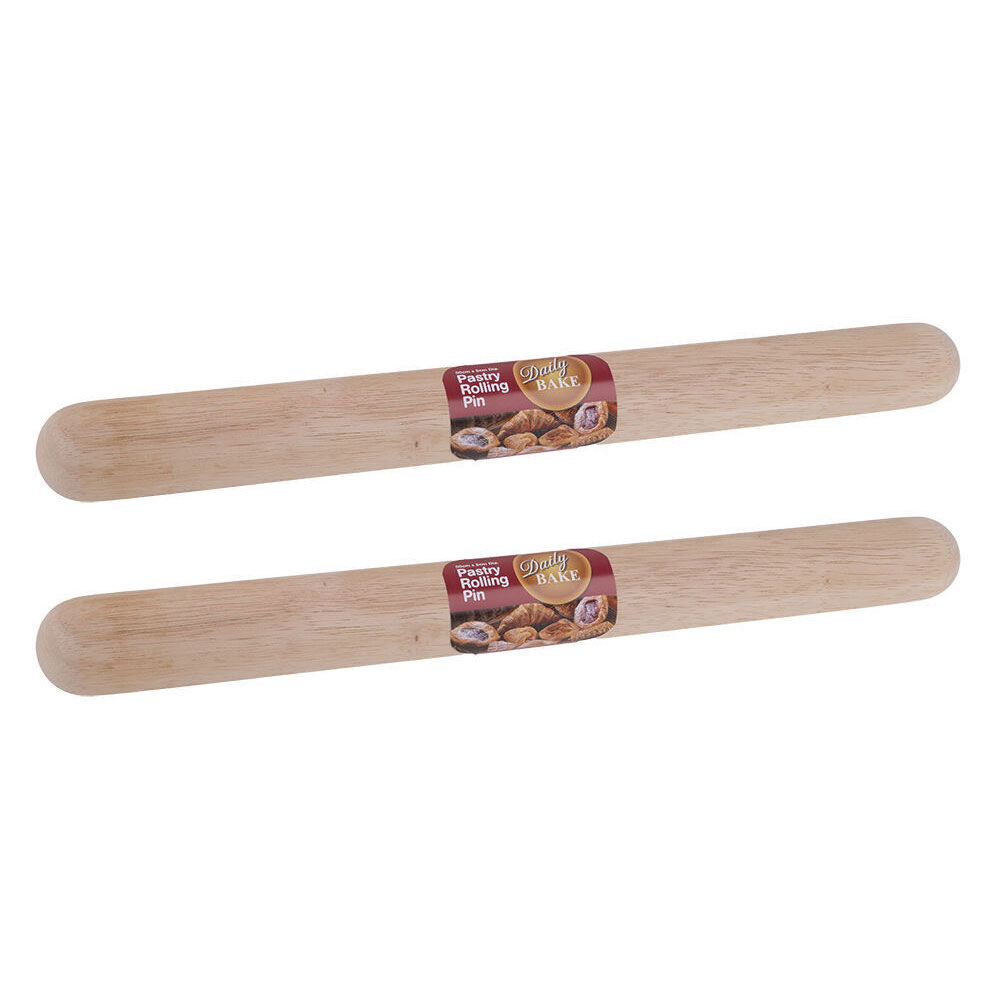 Daily Bake Rubberwood Pastry Rolling Pin Baking Dough Roller 50x5cm Natural (2 Pack)
