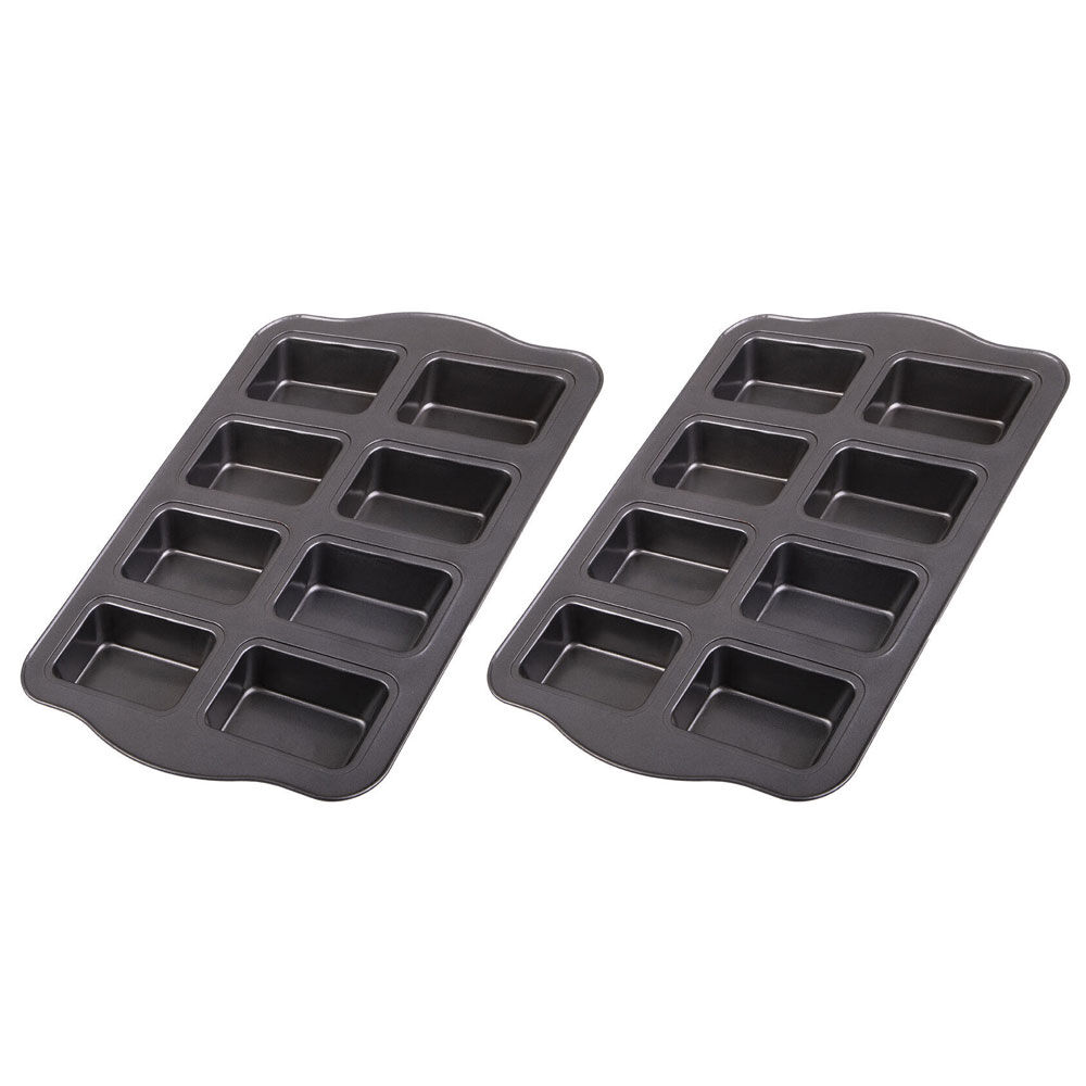 Daily Bake Professional 8-Cup Mini Loaf Pan Non-Stick Bakeware Mould Black (2 Pack)