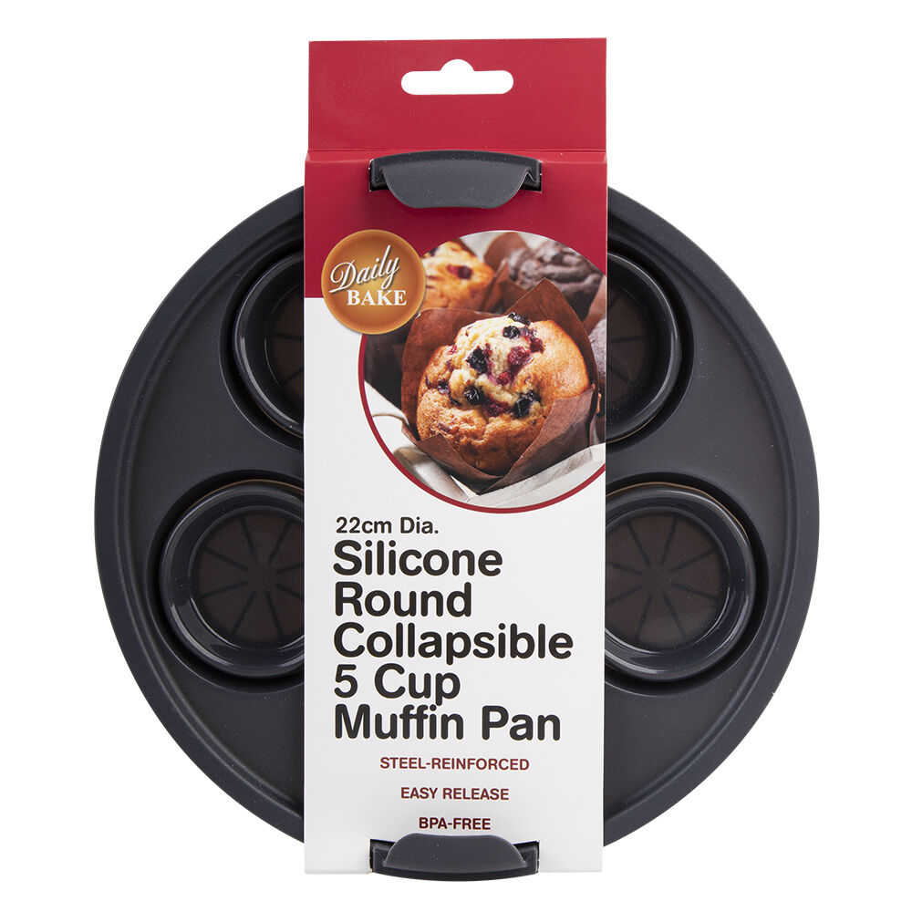 Daily Bake 22cm Black Collapsible Silicone Round 5-Cup Air Fryer Muffin Pan — image 2