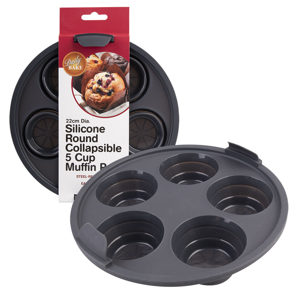 Daily Bake 22cm Black Collapsible Silicone Round 5-Cup Air Fryer Muffin Pan — image 5