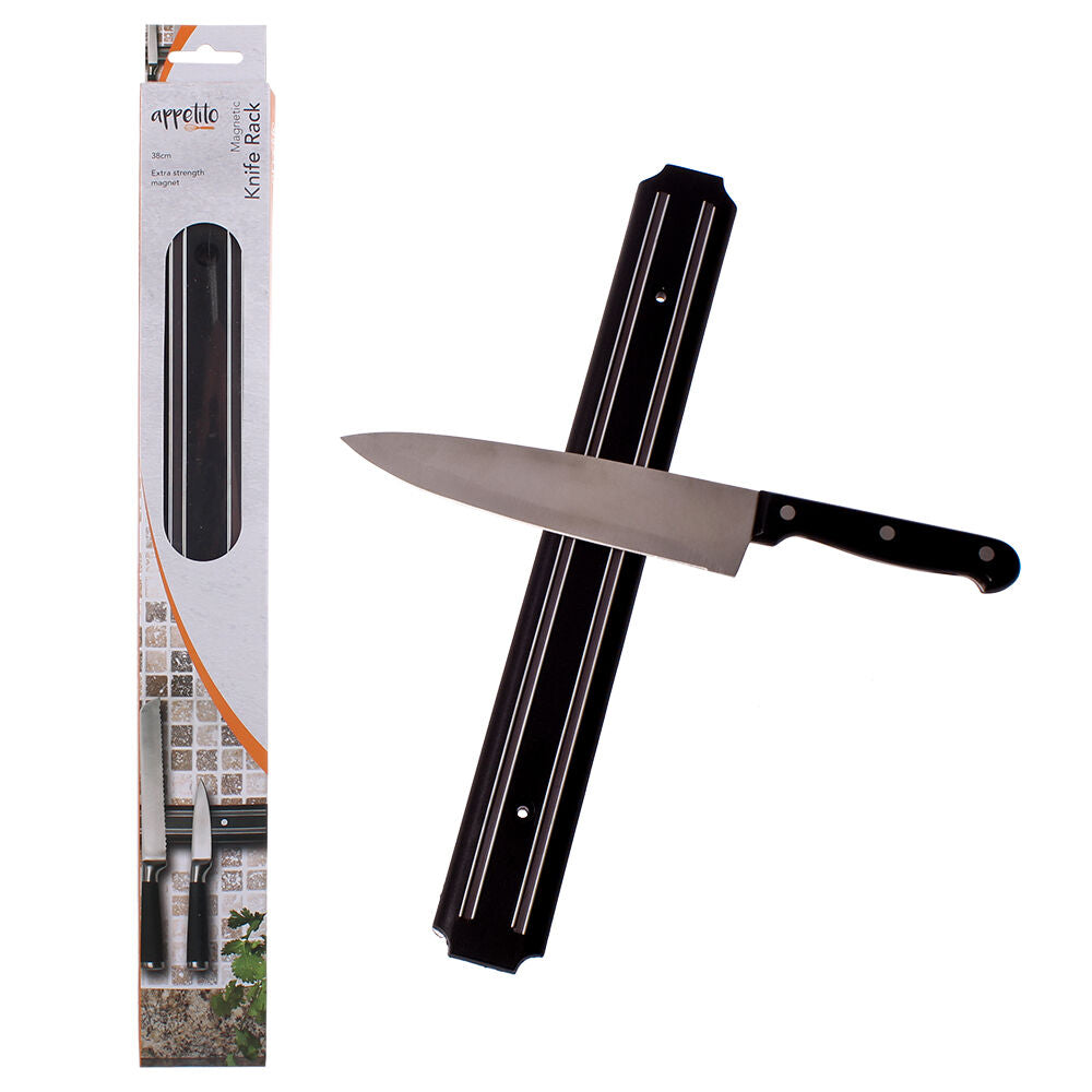 Appetito Magnetic Knife Rack Shelf Holder Organiser Home/Kitchen 38cm Black — image 2