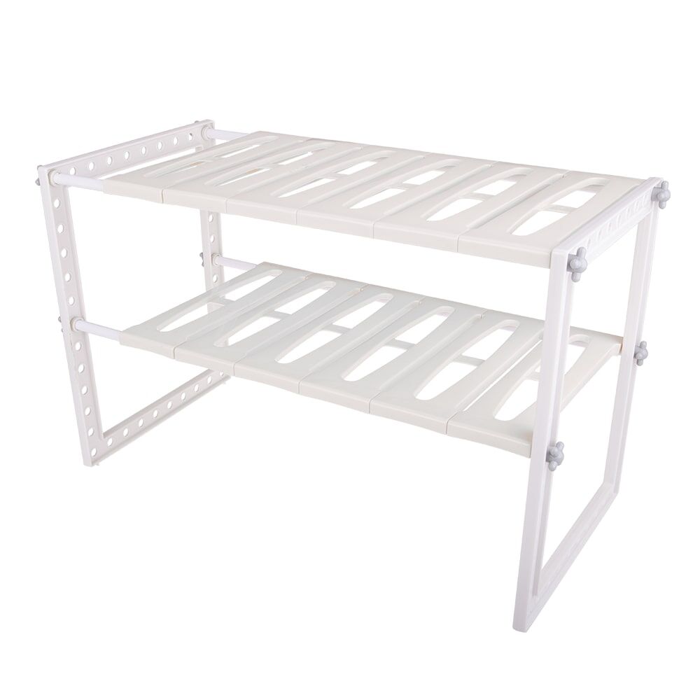 D.Line Expandable Kitchen/Bath Under Sink Shelf Organiser 40x30cm White