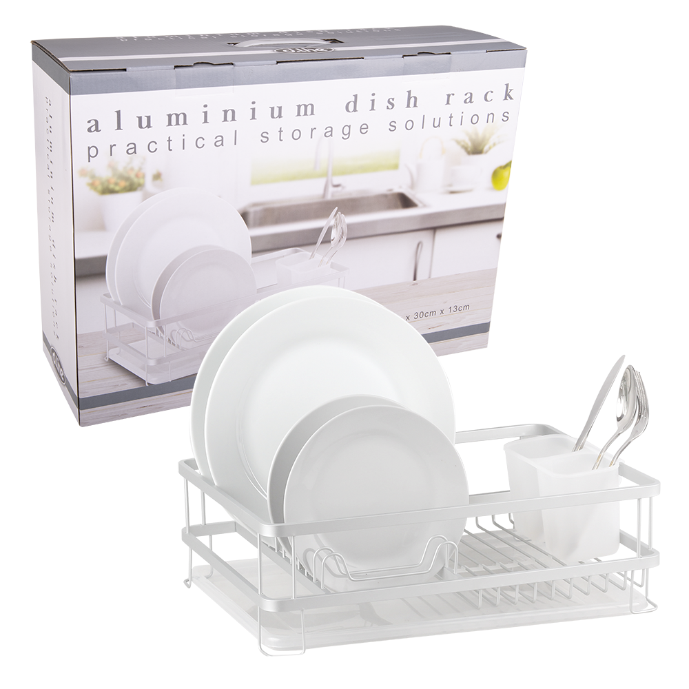 D.Line Aluminium Dish Rack w/ Draining Board Drying Rack Organiser White — image 3