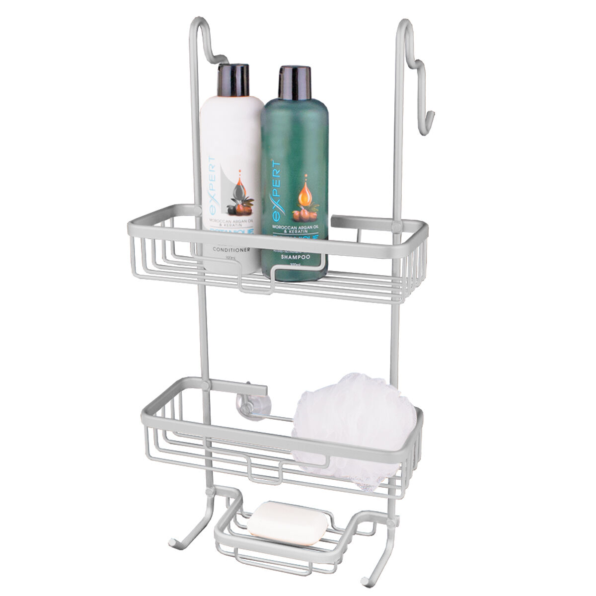 D.Line Aluminium Hanging Over the Door Shower Caddy Organiser 58x28cm Grey