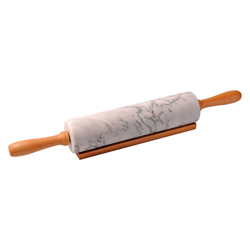 Integra Marble Rolling Pin w/Wooden Cradle Kitchen/Baking Roller 6x46cm Grey
