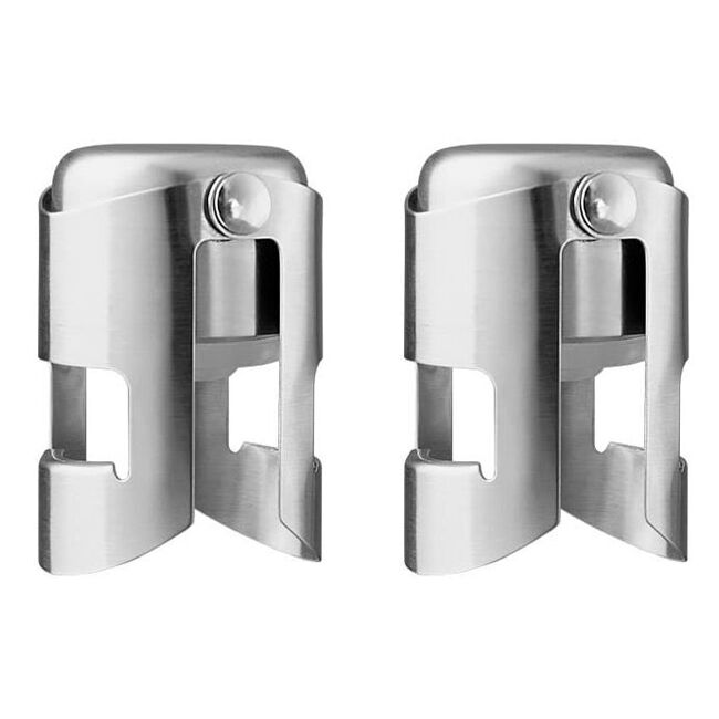 Bartender Stainless Steel Champagne Bottle Resealer Saver Stopper Silver (2 Pack)