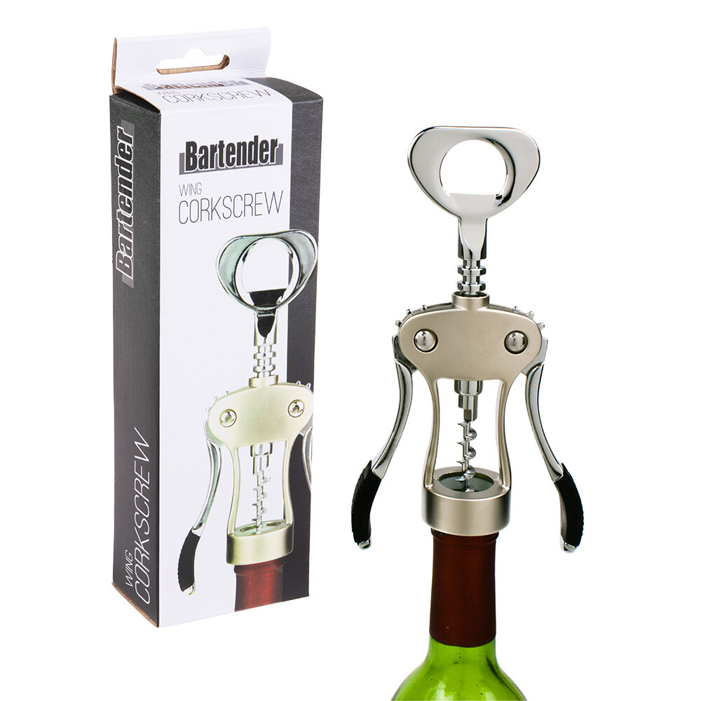 Bartender Heavy Duty Wing Corkscrew Bottle Cap Opener Barware Black Trim — image 4