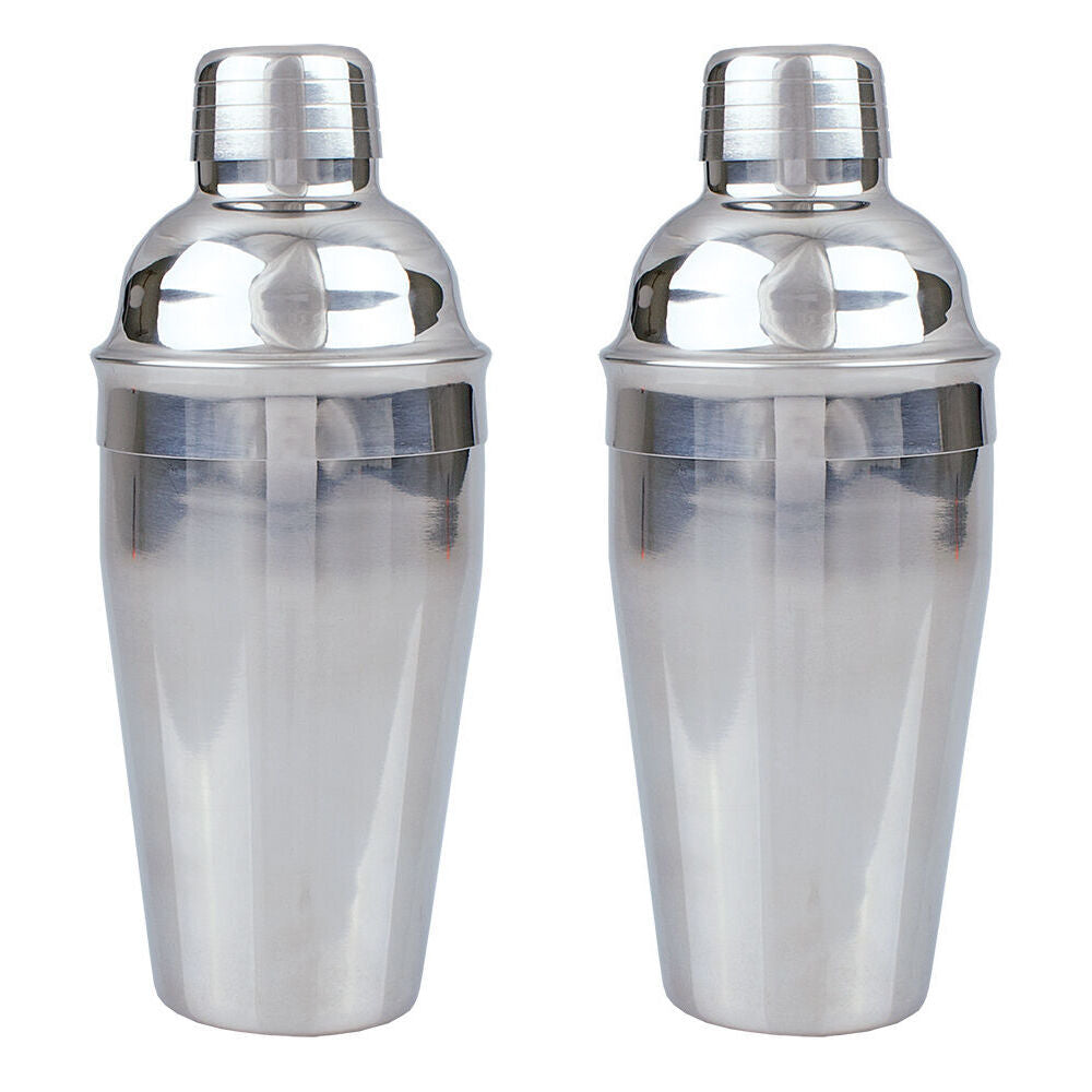 Bartender Stainless Steel Cocktail Shaker Drink Mixer Barware 550ml Silver (2 Pack)
