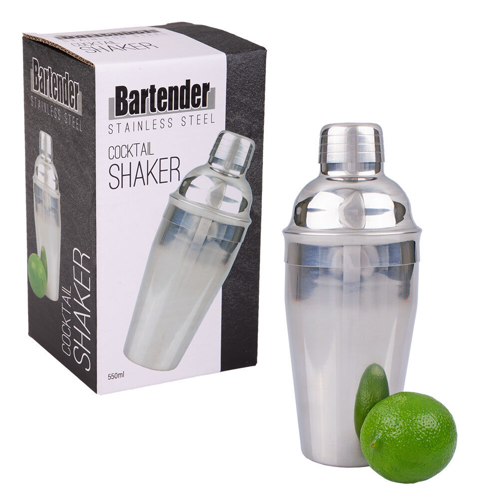Bartender Stainless Steel Cocktail Shaker Drink Mixer Barware 550ml Silver (2 Pack) — image 4