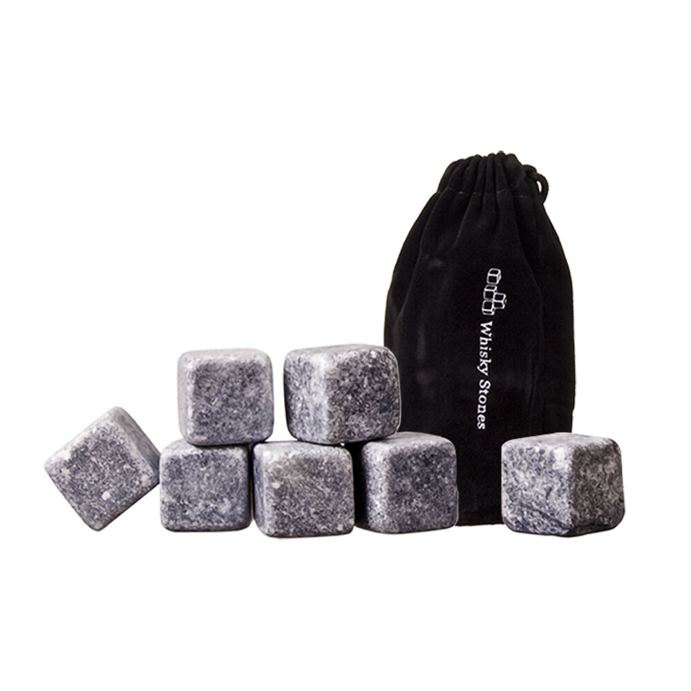 Bartender Reusable Whisky Cooling Ice Cube Rocks w/ Velvet Pouch Set (9 Pieces)