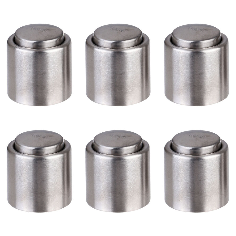 Bartender Stainless Steel Wine Bottle Stopper Resealaer Cap Saver Silver (6 Pack)