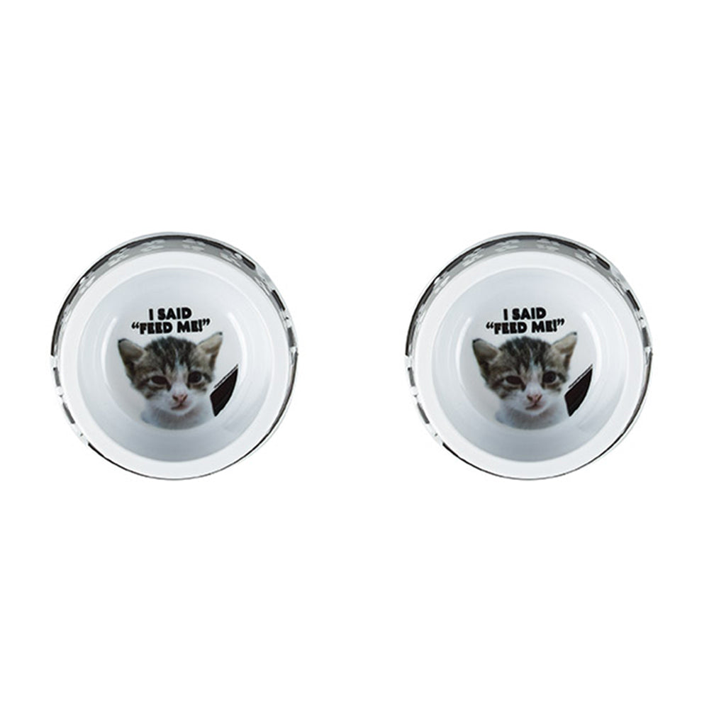 Dudley's World of Pets Comical Cat Pet Feeding Food Water Bowl Assorted (2 Pack)