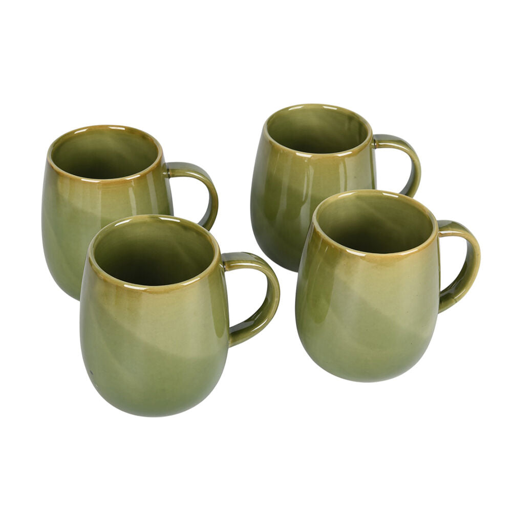 NF Living Snug Mug 350ml Capacity Ceramic Mugs Stoneware Dinnerware Olive (4 Pieces)