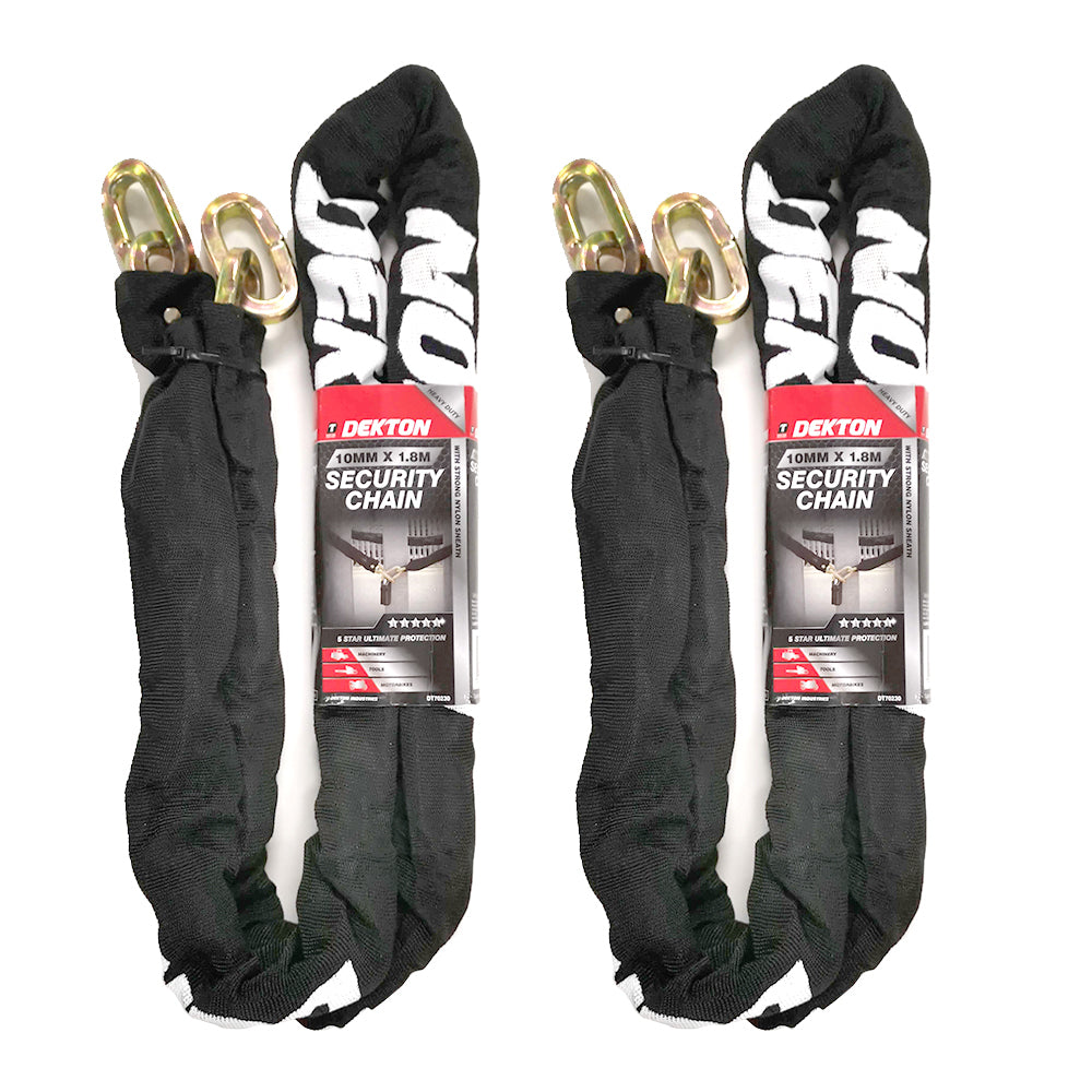 Dekton 10mm x 1.8m Security Chain w/Nylon Sheath for Machinery/Motorbike/Tool (2 Pack)