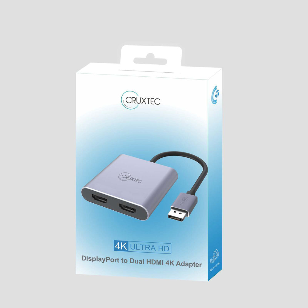 Cruxtec DisplayPort to Dual HDMI 4K Portable Compact Hub Input Adapter Grey — image 2