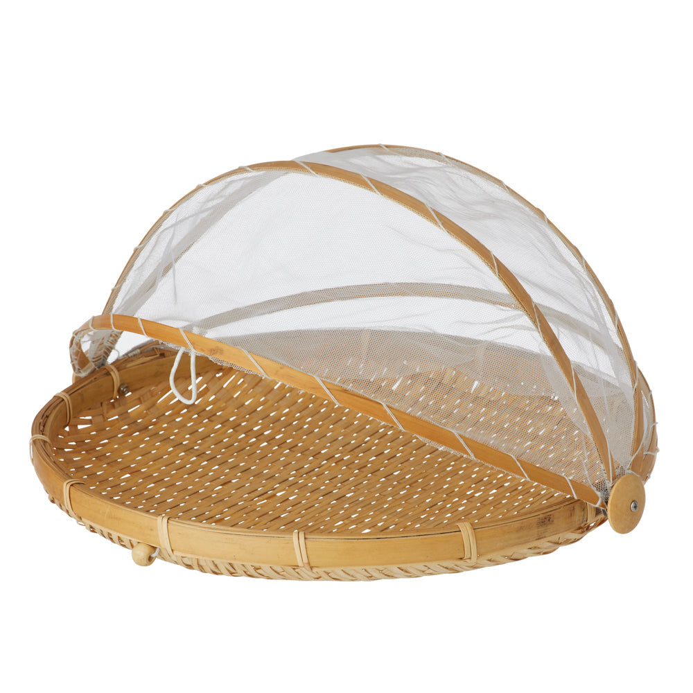 Davis & Waddell Collapsible Mesh Food Cover w/ Bamboo Tray 37x24cm Natural/White