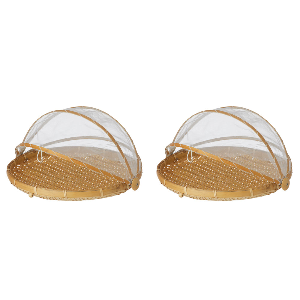 Davis & Waddell Mesh Food Cover w/ Bamboo Tray 37x24cm - Natural/White (2 Pack)