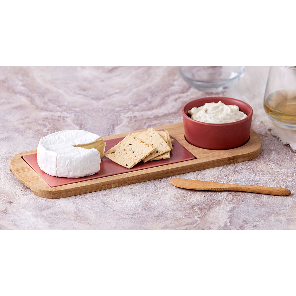 Davis & Waddell Taste Serving Bamboo Bowl/Spreader/Board Dip/Cheese Maroon (3 Pieces)