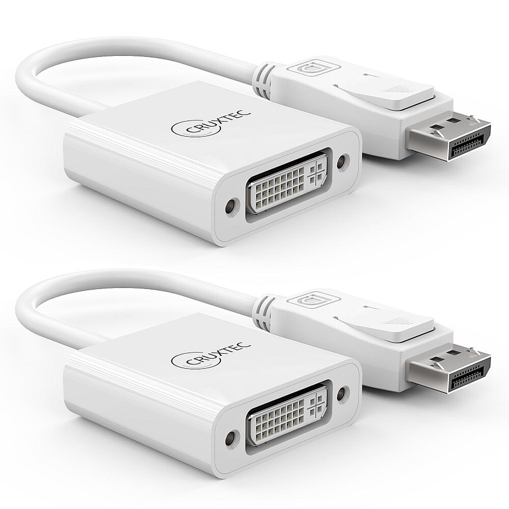 Cruxtec DisplayPort Male To DVI Female 4K Adapter - White (2 Pack)