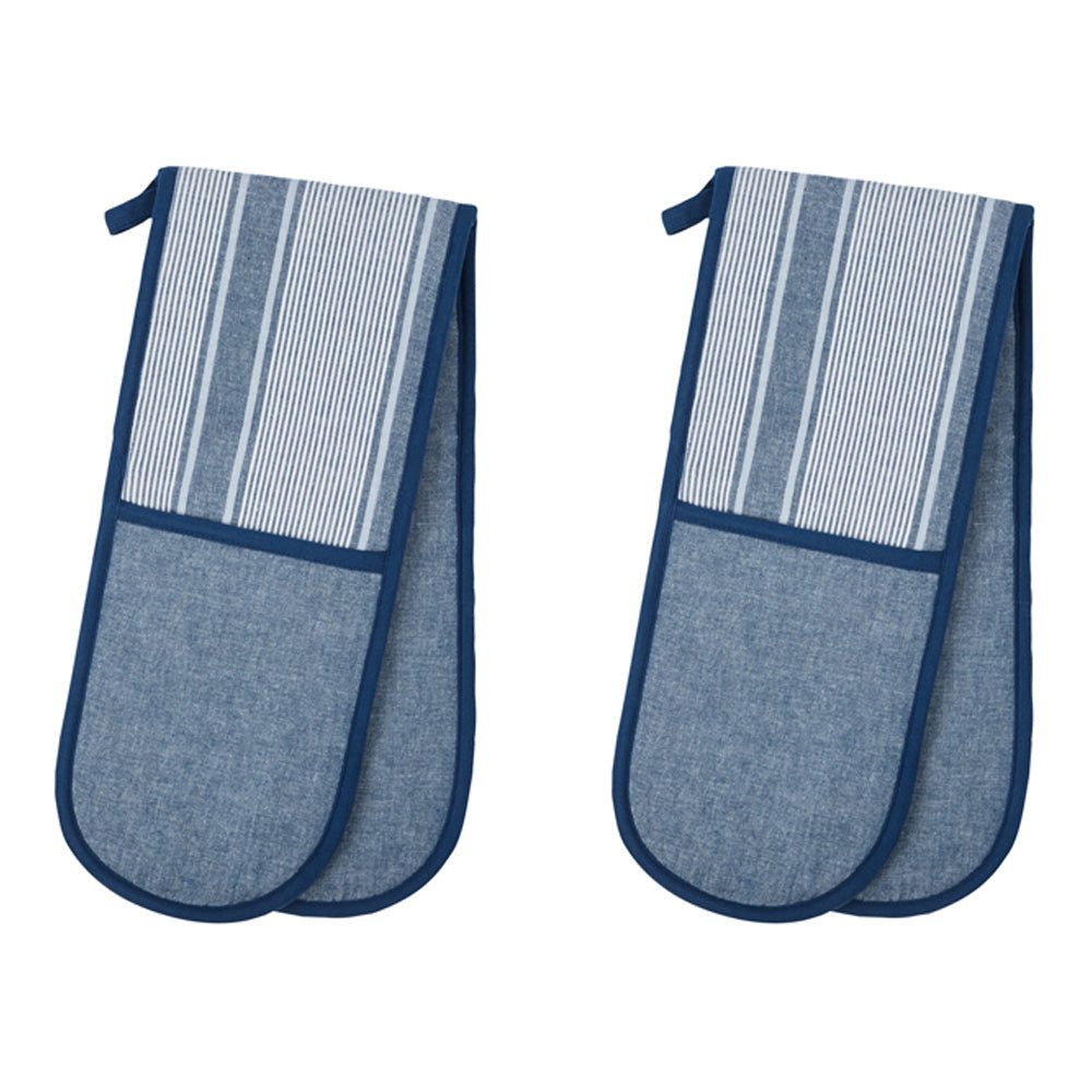 Davis & Waddell Ellis Cotton Double Oven Glove Mitt 18x90cm Blue/White Stripe (2 Pack)