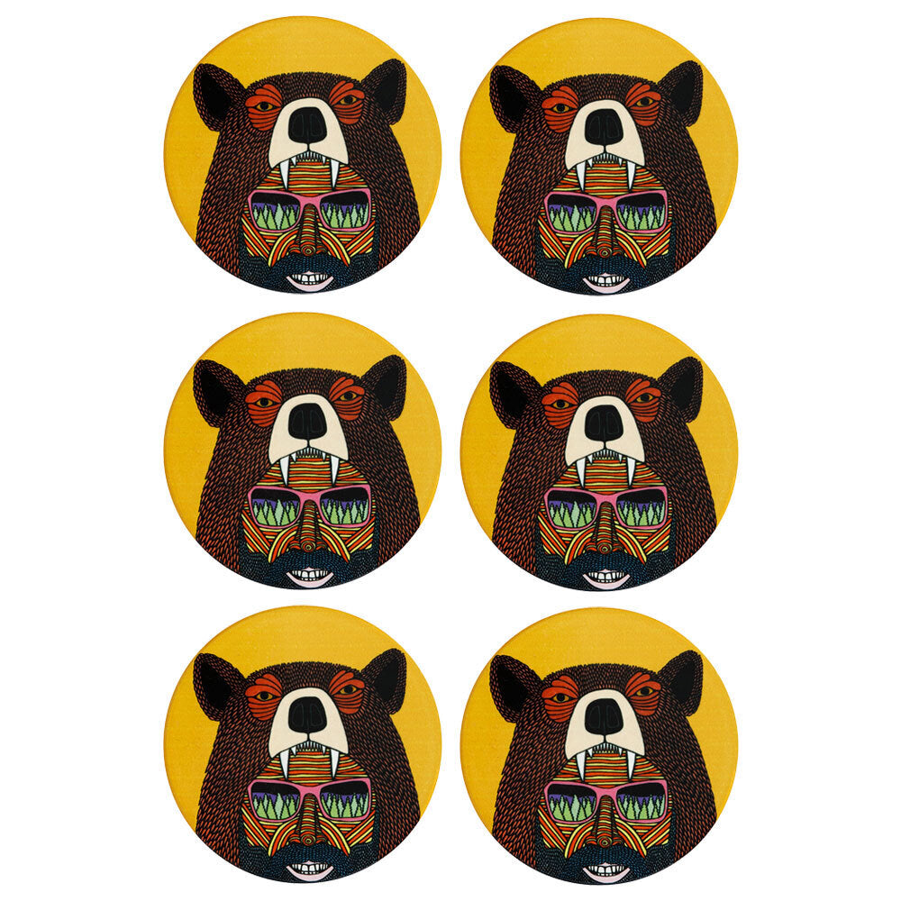 Maxwell & Williams Mulga The Artist 10.5cm Round Ceramic Cup Coaster Bear Man (6 Pack)