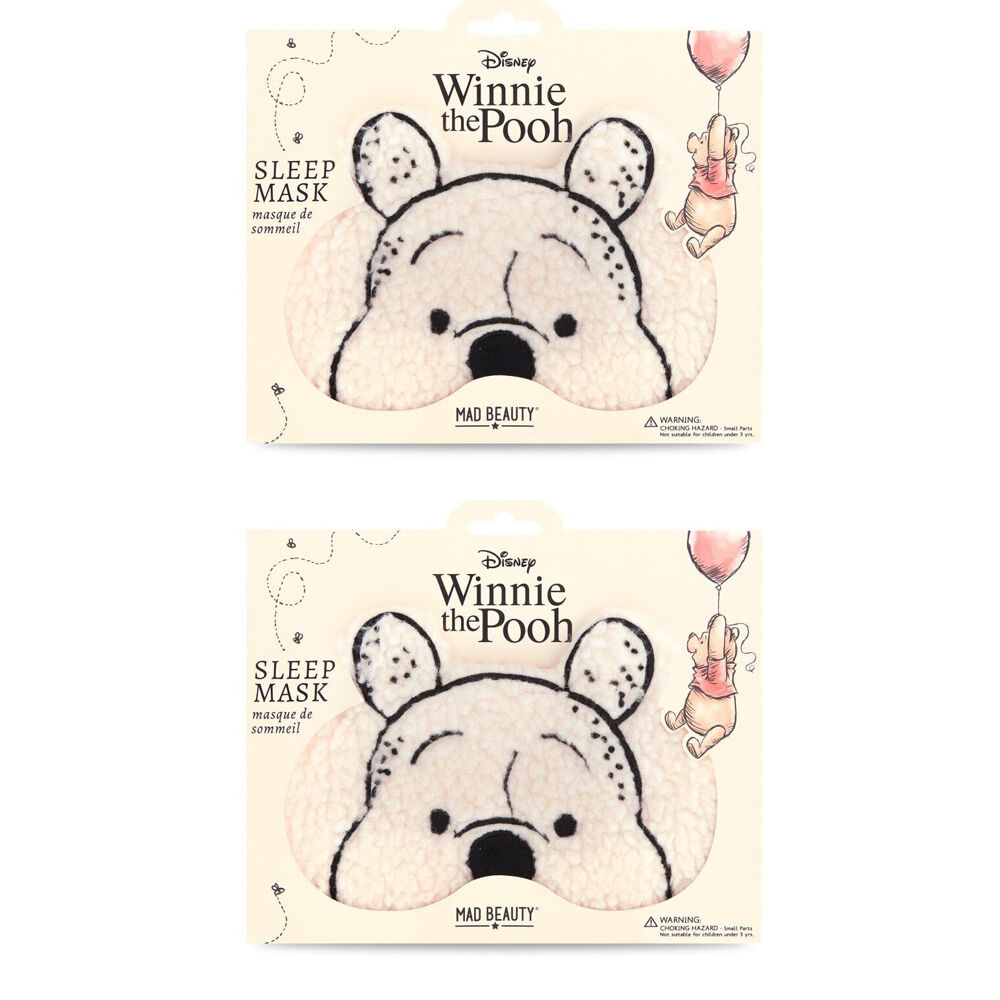 Disney Winnie The Pooh Elasticated Fluffy Bedtime Sleep Face Mask Yellow (2 Pack)