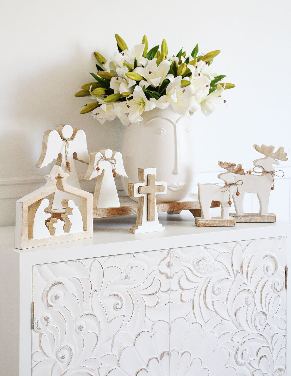 LVD Wooden Ornament Large Angel Seasonal Decorative Display Home Decor White — image 2