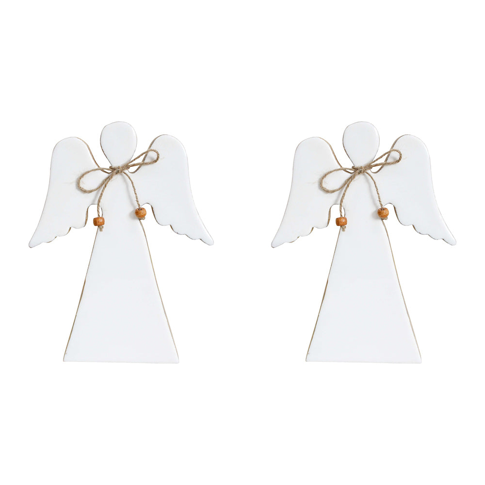 LVD Wooden Ornament Large Angel Seasonal Decorative Display Home Decor White (2 Pack)