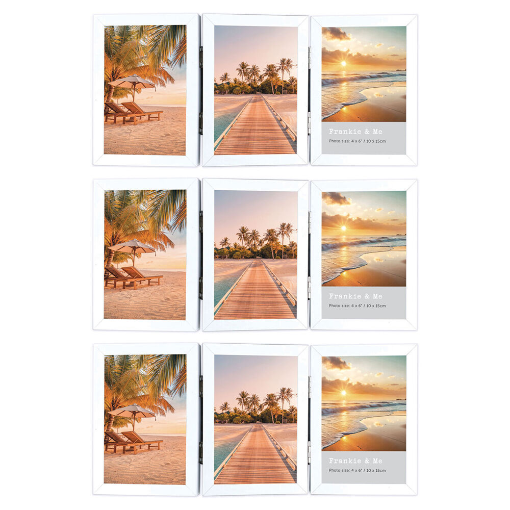 Frankie & ME Hinged 4x6'' Triple Picture Frame Home/Office Photo Decor White (3 Pack)