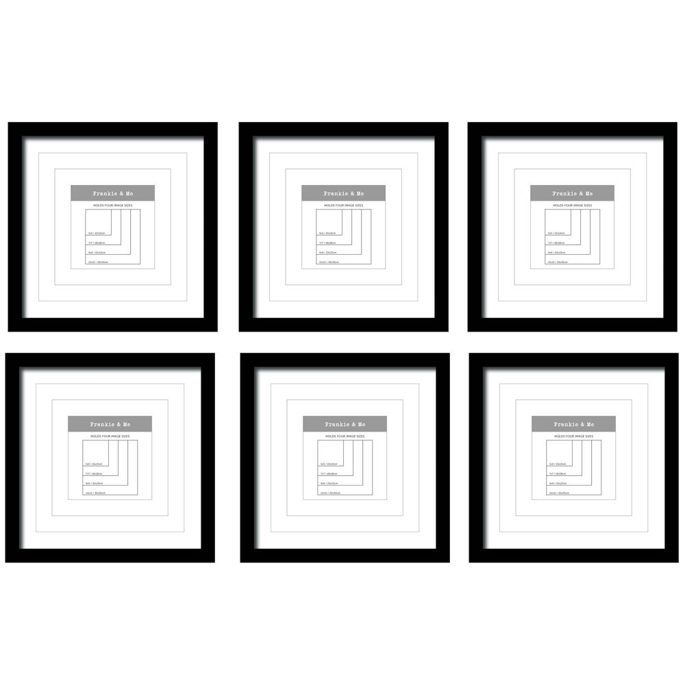 Frankie & ME Window Wooden Multi-Mat Square Photo Frame Home Decor 32.5cm Black (6 Pack)