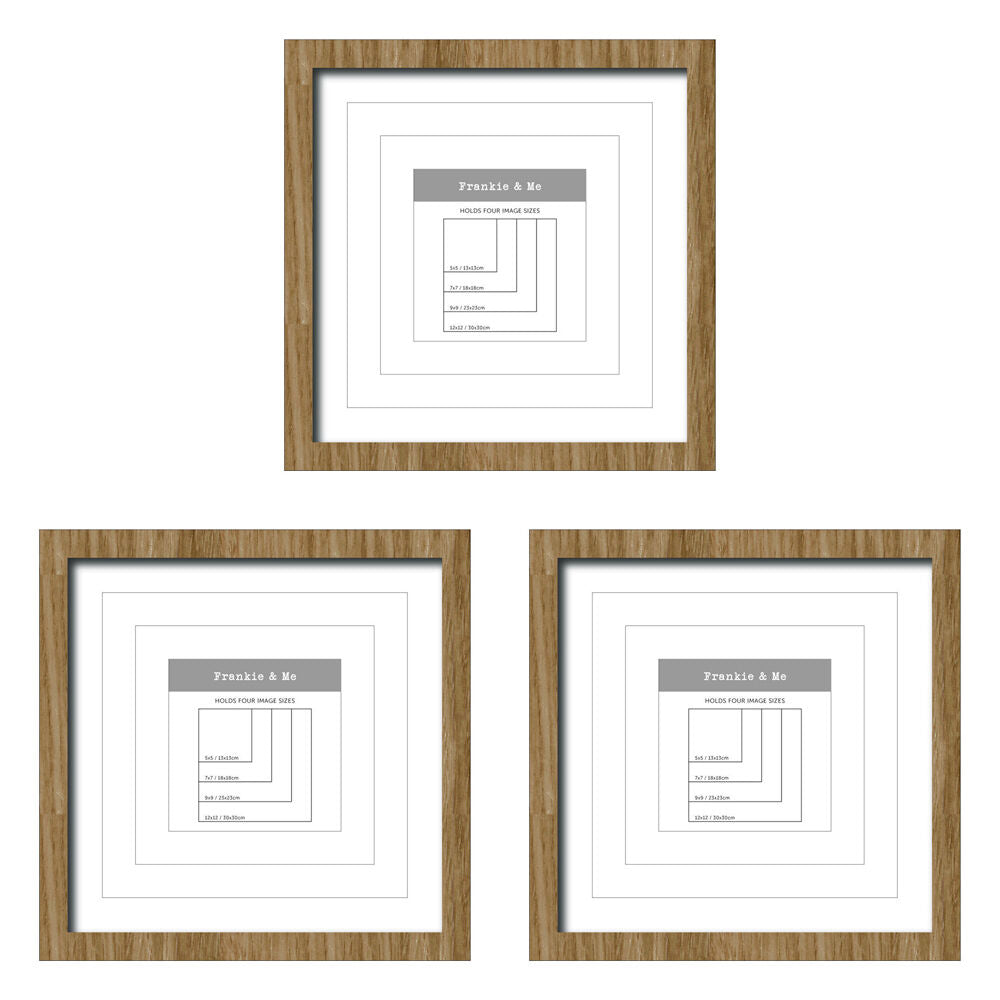 Frankie & ME Window Wooden Multi-Mat Square Photo Frame Decor 32.5cm Oak (3 Pack)