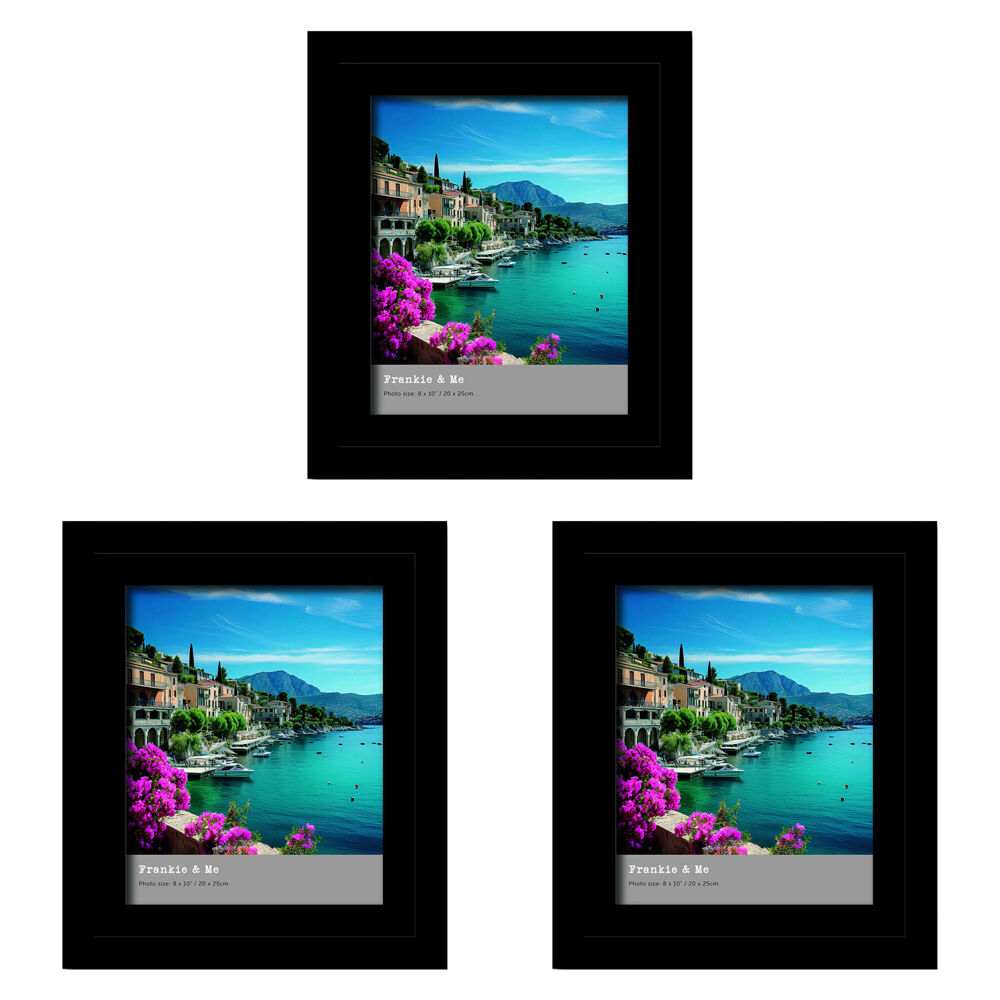 Frankie & ME Wooden Split Level 8x10'' Picture Frame Home/Office Decor Black (3 Pack)