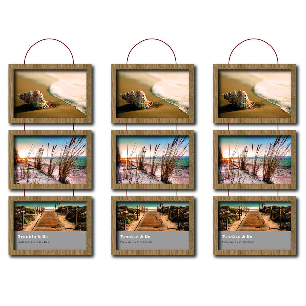 Frankie & ME Wooden Triple Hanging 4x6'' Picture Frame Home/Office Decor Oak (3 Pack)