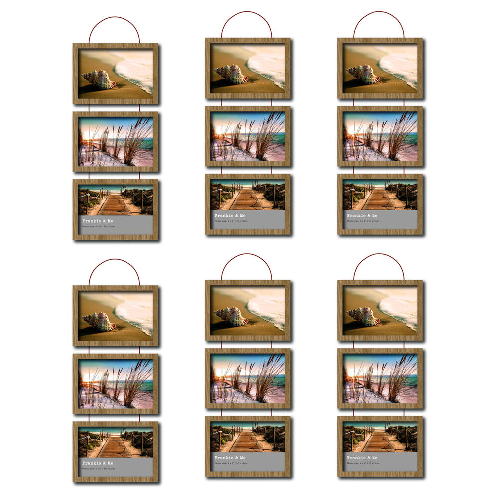 Frankie & ME Wooden Triple Hanging 4x6'' Picture Frame Home/Office Decor Oak (6 Pack)