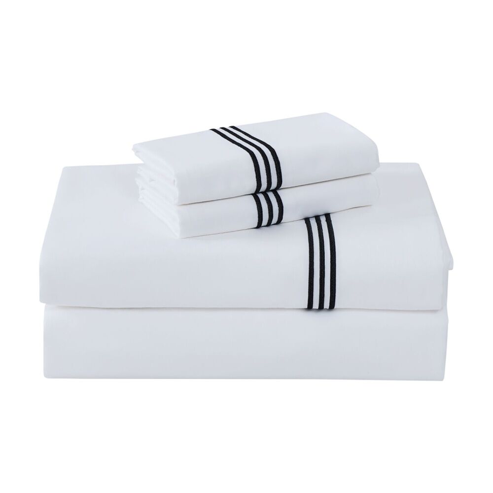 Grosvenor House 500TC Hotel Embroidered Sheet Set White With Black