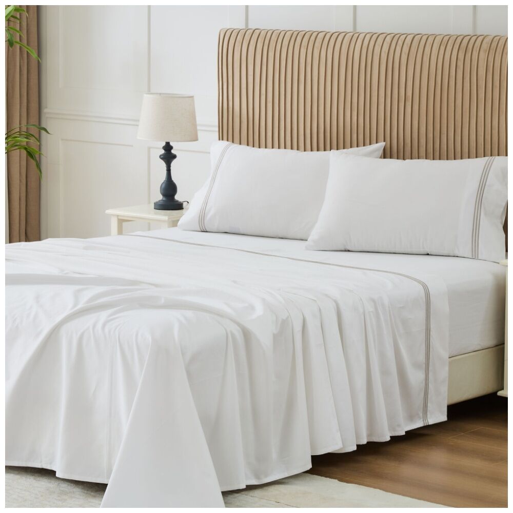 Grosvenor House 500TC Hotel Embroidered Sheet Set White With Taupe — image 2