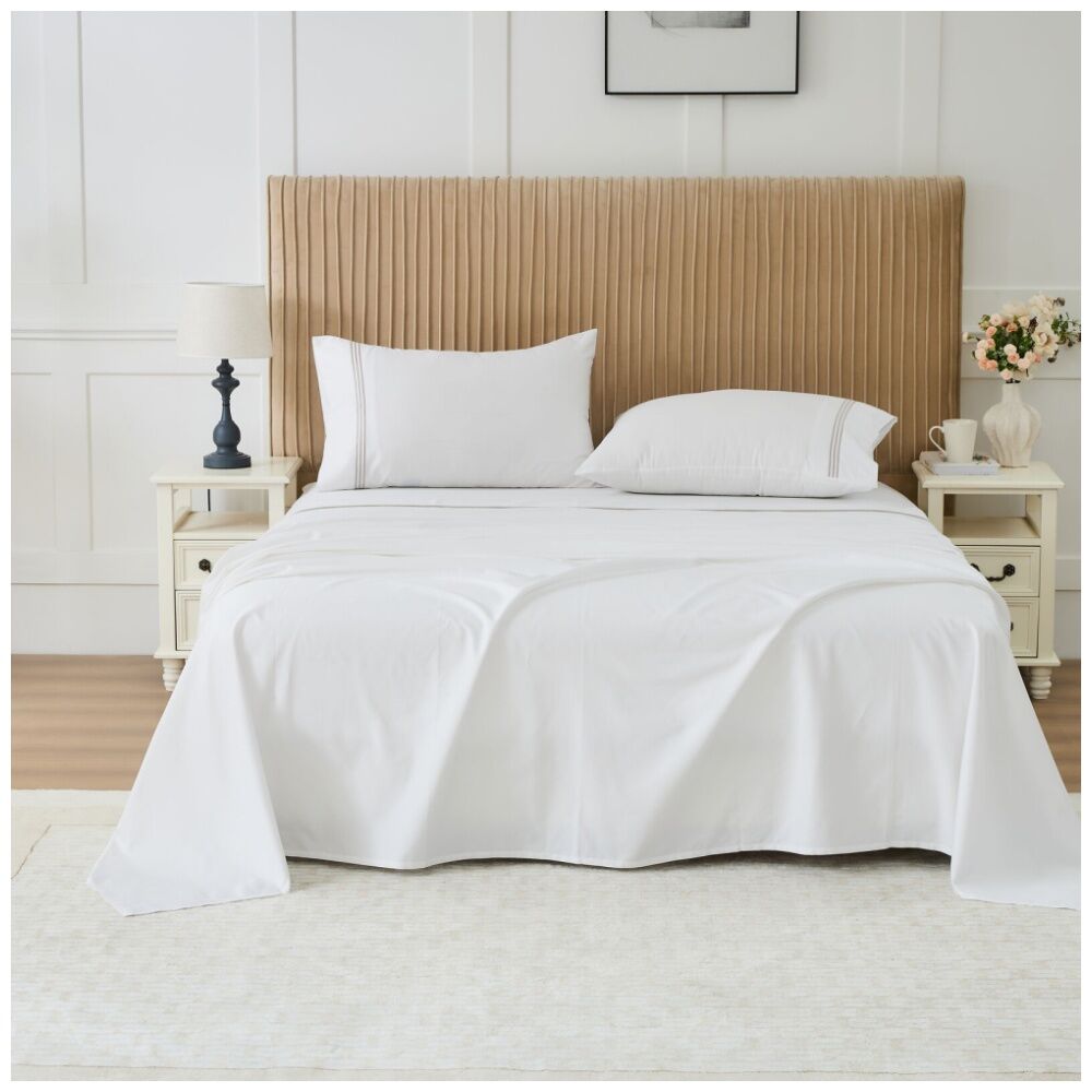 Grosvenor House 500TC Hotel Embroidered Sheet Set White With Taupe — image 3