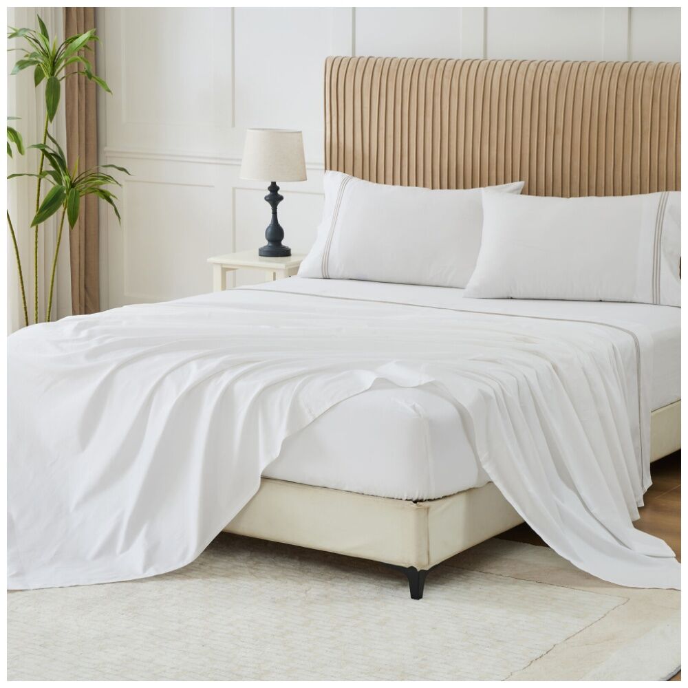 Grosvenor House 500TC Hotel Embroidered Sheet Set White With Taupe — image 5