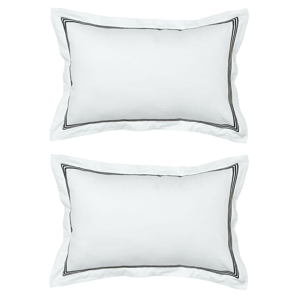 Grosvenor House 500TC Hotel Embroidered Tailored Pillowcase White With Black (2 Pack)