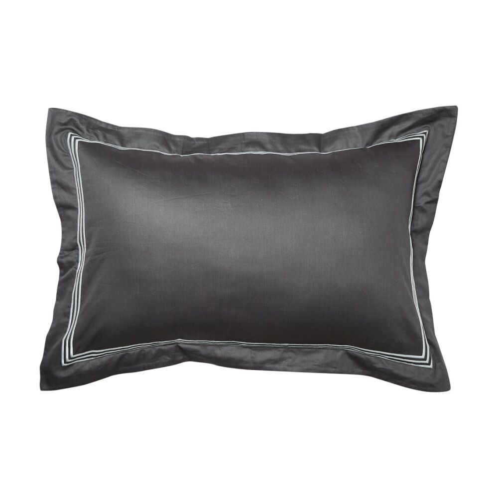 Grosvenor House 500TC Hotel Embroidered Tailored 48x74cm Pillowcase With — Charcoal White