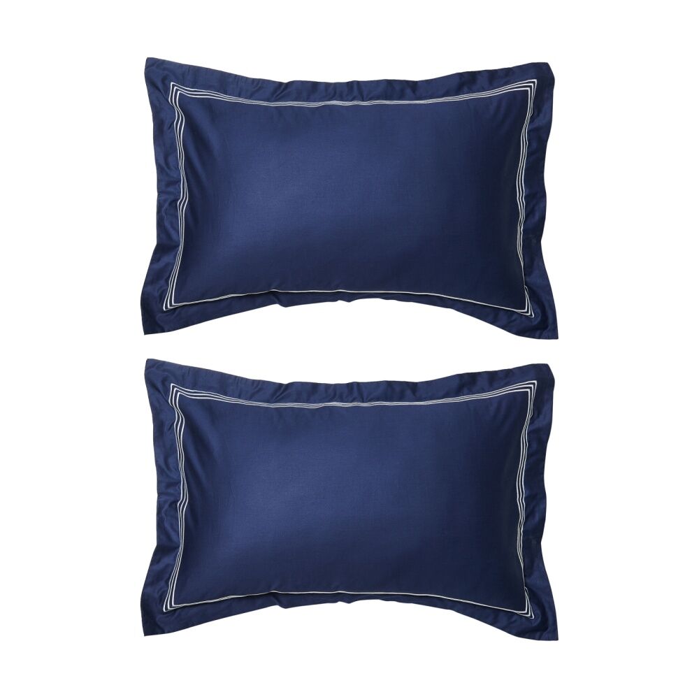Grosvenor House 500TC Hotel Embroidered Tailored Pillowcase Navy With White (2 Pack)