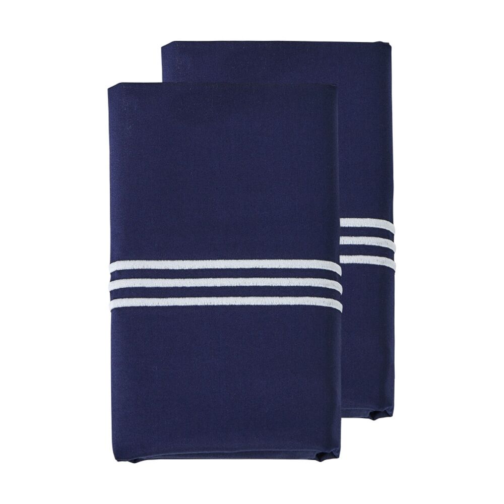 Grosvenor House 500TC Hotel Embroidered Standard Pillowcases Navy w/ White (2 Pieces)