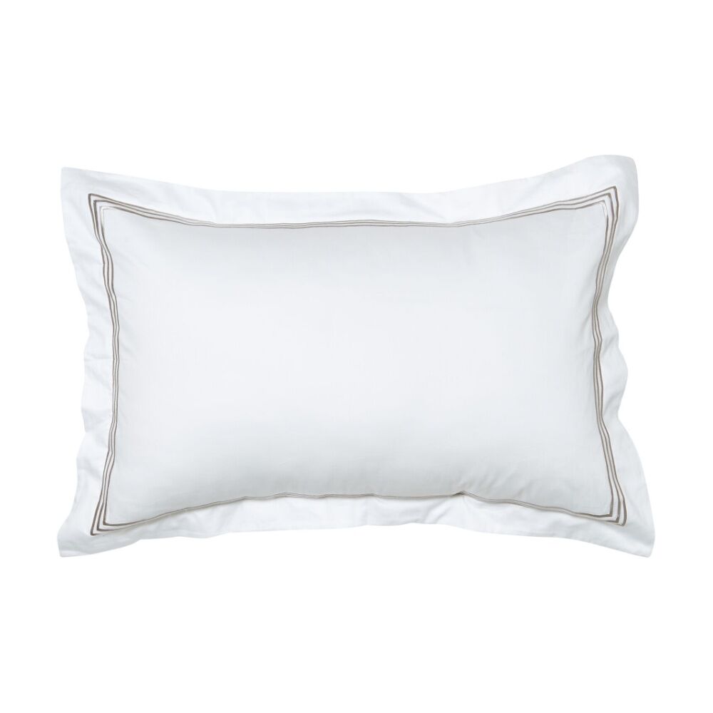 Grosvenor House 500TC Hotel Embroidered Tailored Pillowcase White With Taupe (2 Pack) — image 2