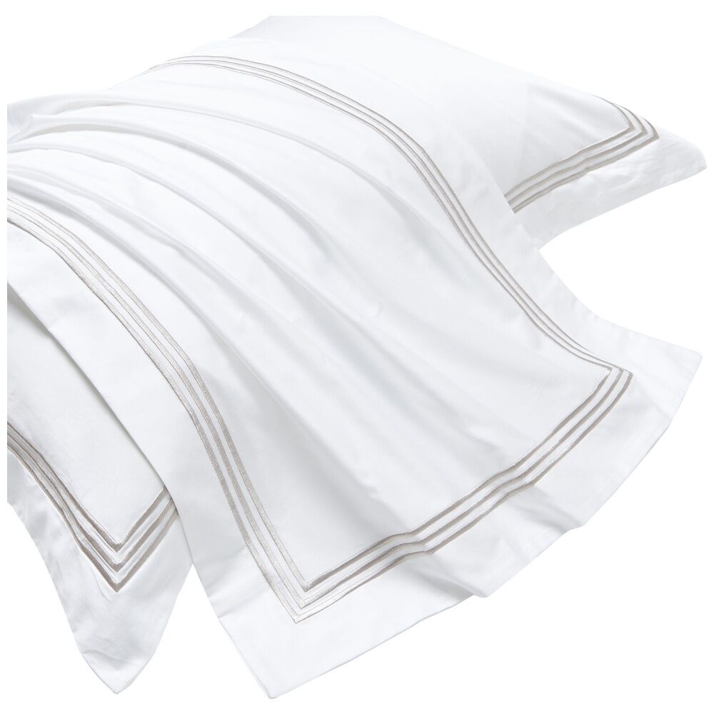 Grosvenor House 500TC Hotel Embroidered Tailored Pillowcase White With Taupe (2 Pack) — image 4