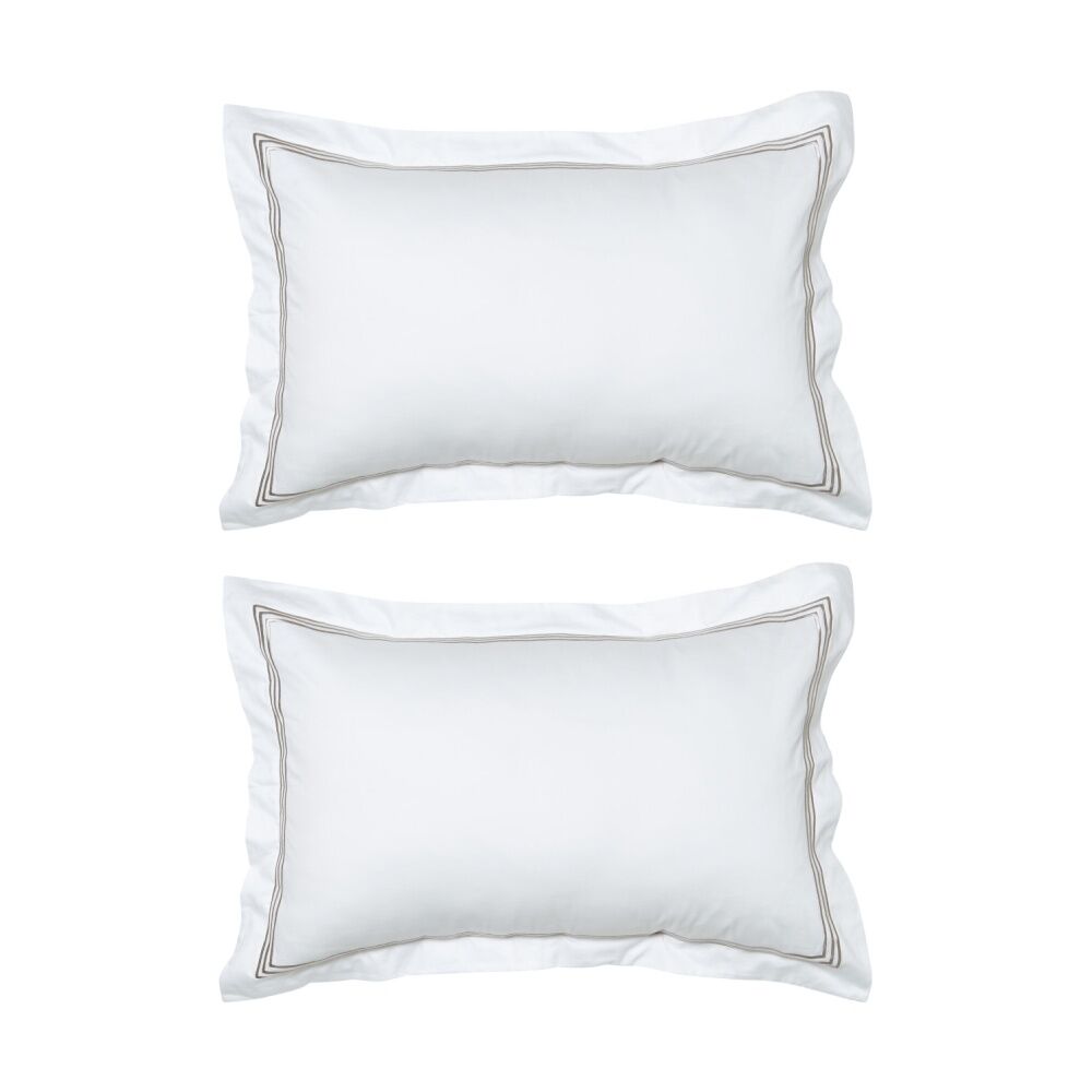 Grosvenor House 500TC Hotel Embroidered Tailored Pillowcase White With Taupe (2 Pack)